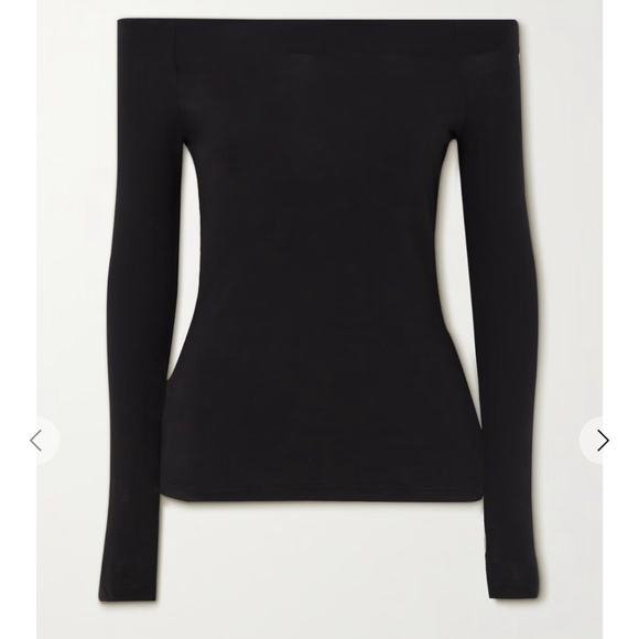 ISO James Perse Off-The-Shoulder Stretch-Cotton Top in Black - Picture 2 of 2